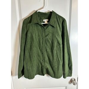 Christopher & Banks Olive Green Button‎ Down Long Sleeve Shirt Women's